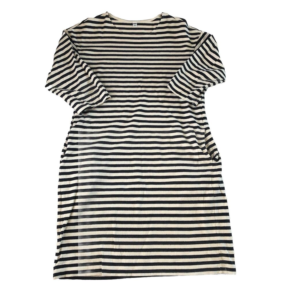Uniqlo Striped 3/4 Sleeve T-Shirt Mini Dress Black Cream Size Medium